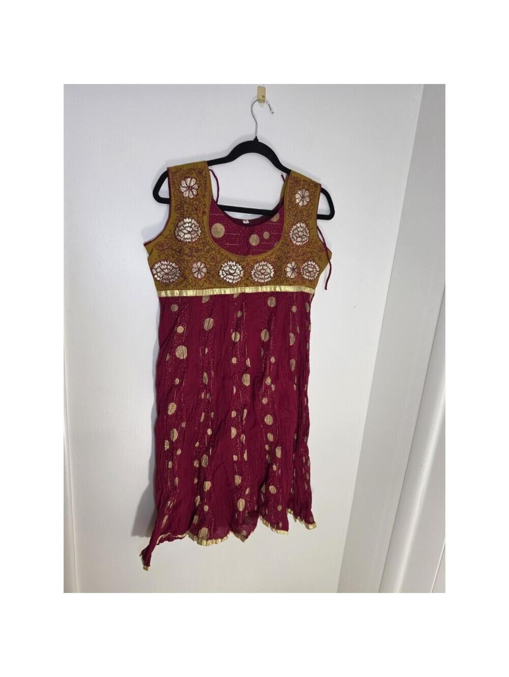 Maroon Gold Cotton Embroidered Indian Salwar Kameez for Women